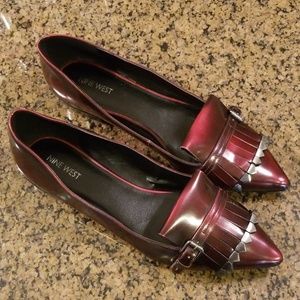 Nine West Pointed Toe Fringe Loafers with Buckle